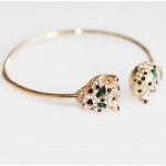 Pave Jaguar Head Duo Open Cuff Gold Bracelet 